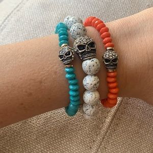 🛍 NWOT Set of 3 Pave CZ Skull Stretch Bracelets